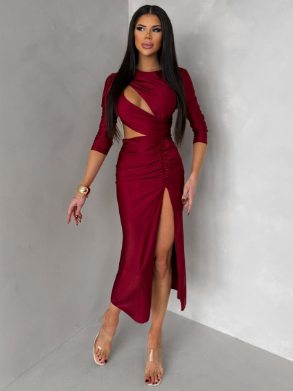 Bordó asymetrické šaty BAJRO s průstřihy