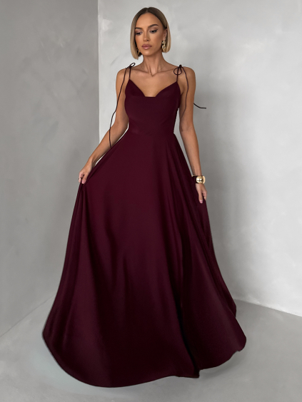 Bordó společenské dlouhé šaty LERDISEL na ramínka