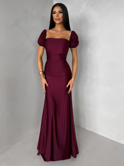 Bordó společenské dlouhé plesové šaty LUNZARO