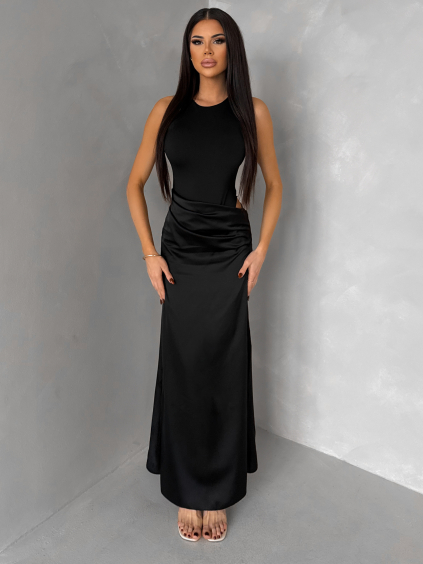 Černé elegantní saténové šaty VELMORO s body