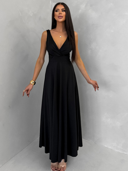 Černé saténové jednoduché společenské šaty EZMIRA