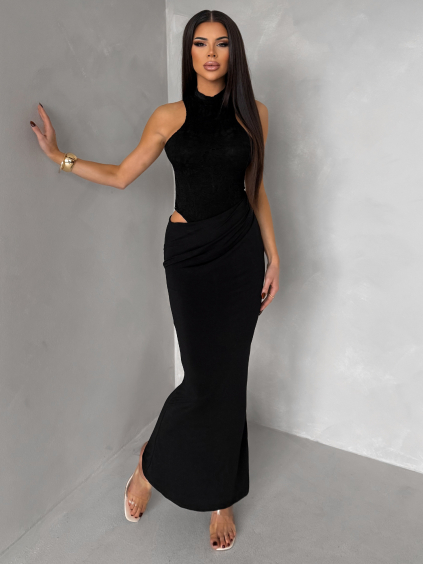 Černé společenské dlouhé šaty OLIVIEN s body