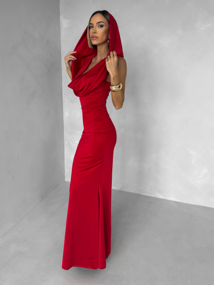Červené společenské dlouhé šaty VELIQUE