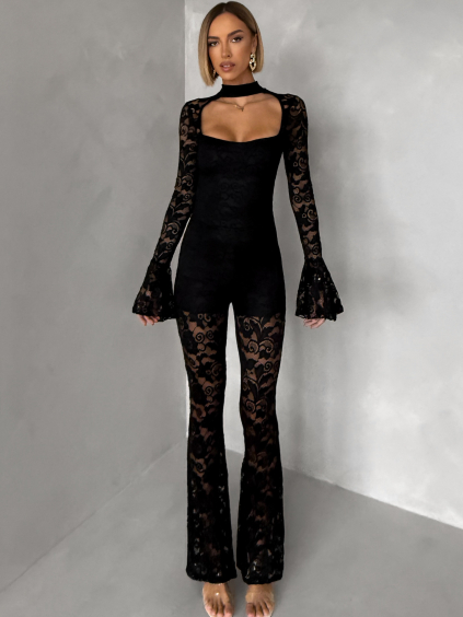 Černý krajkový společenský dlouhý overal ZYRELLA