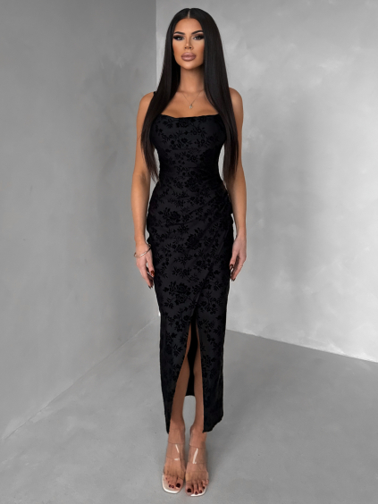 Černé společenské dlouhé šaty KIRETTA s rozparkem