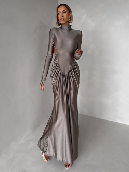 Šedé společenské tvarující šaty RELANIO s průstřihy