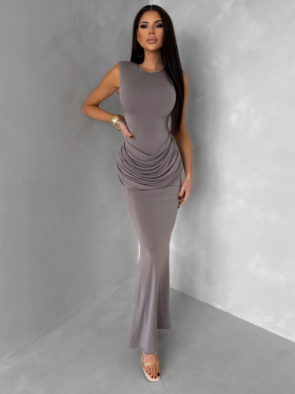 Šedé společenské tvarující dlouhé šaty ESSENTIA