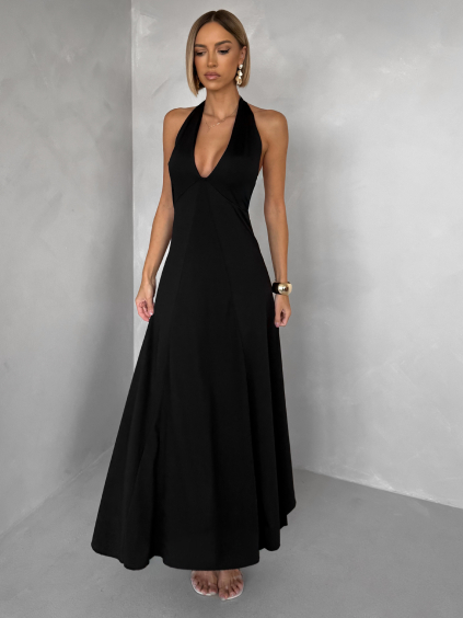 Černé společenské dlouhé šaty NORELIE s výstřihem