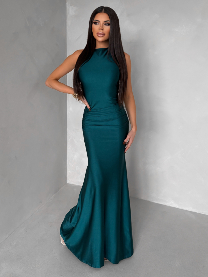 Smaragdové společenské dlouhé šaty LETERA s řasením