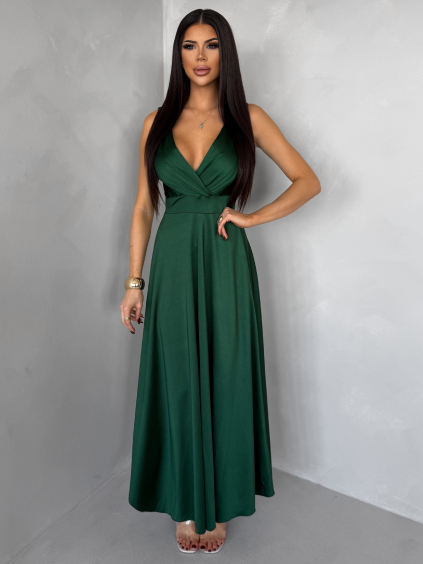 Zelené saténové společenské jedničce šaty EZMIRA