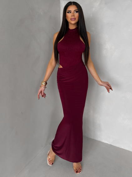 Vínové společenské dlouhé šaty OLIVIEN s body