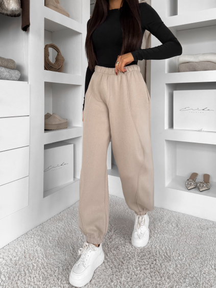 Béžové bavlněné jogger široké tepláky MISTY