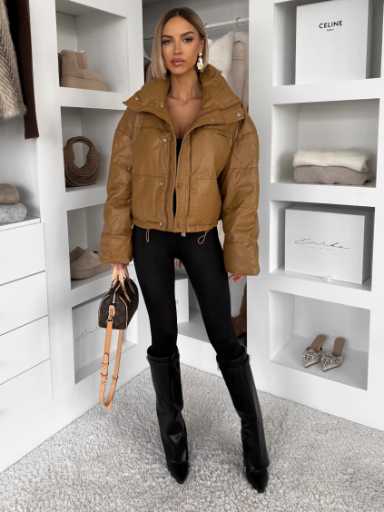 Hnědá koženková zimní bunda FROSTY