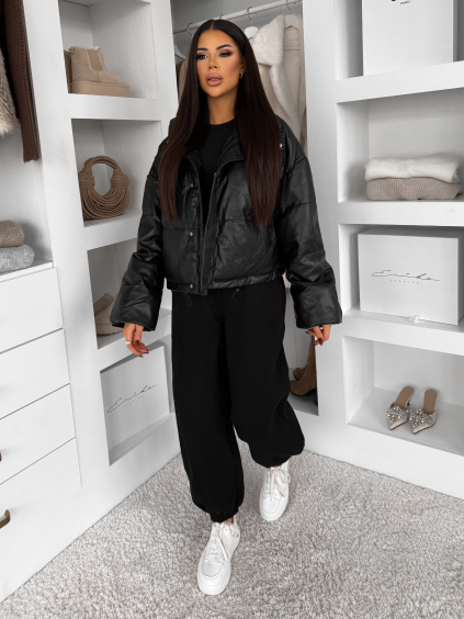 Černá koženková krátká bunda FROSTY