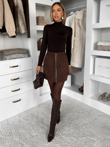 Hnědá krátká sukně GLIMARO na zip