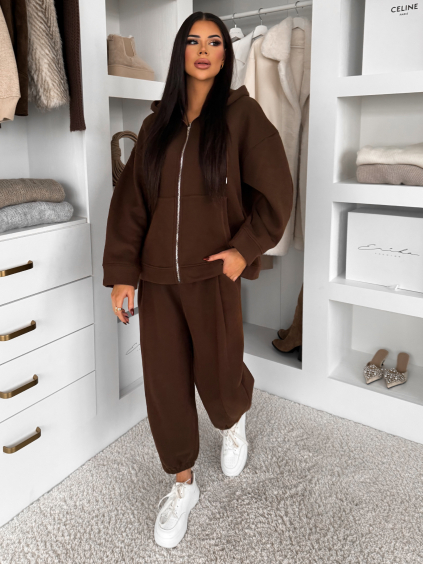 Hnědé bavlněné pohodlné tepláky MOTION