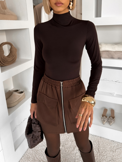 Hnědé elegantní body rolák UNIDRO s dlouhým rukávem