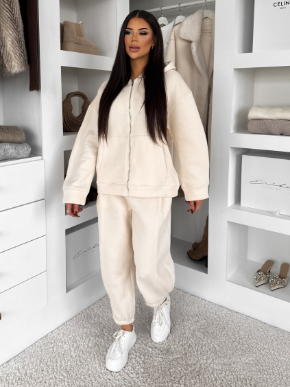 Krémové bavlněné pohodlné tepláky MOTION