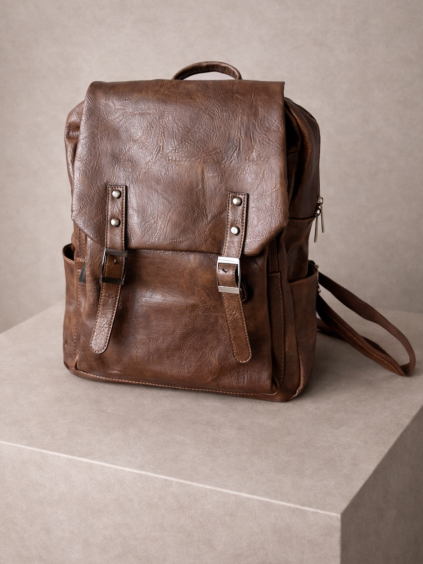 Tmavě hnědý elegantní koženkový baťoh SAROLYN