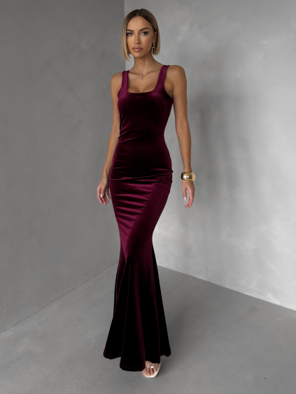 Vínové sametové společenské šaty UMERY