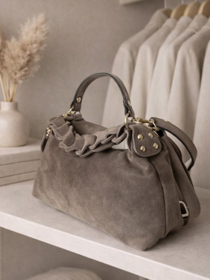 Béžová kožená broušená mini kabelka HASELVI