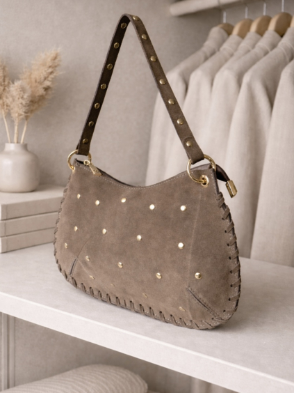 Béžová kožená broušená mini kabelka QVORENA