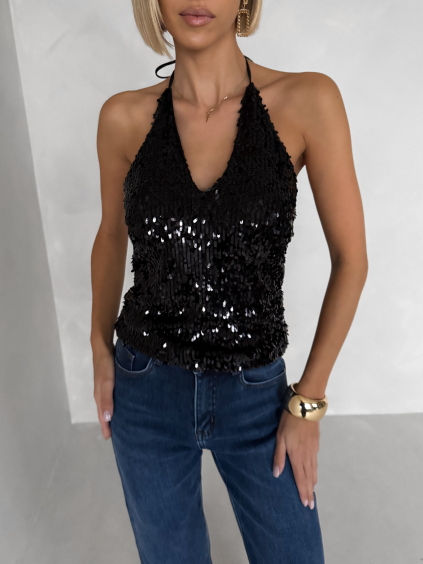 Černý flitrovaný top CORELY s výstřihem