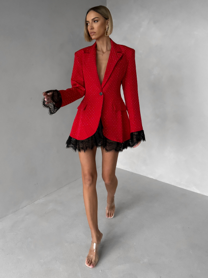 Červené elegantní sakové šaty GIACCA s krajkou