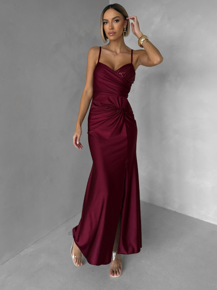 Vínové společenské dlouhé šaty ALVEA