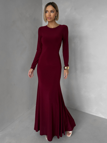 Vínové jednoduché společenské dlouhé šaty MORIEL