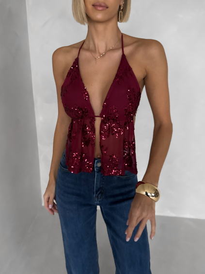 Vínový třpytivý top SCARLET s flitry
