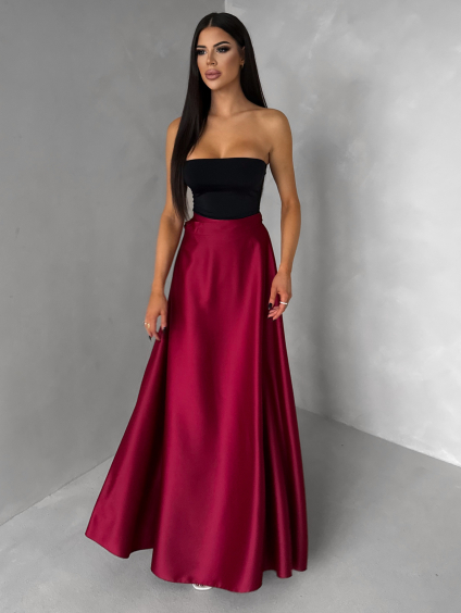 Bordó saténová zavinovací dlouhá sukně DENISSE