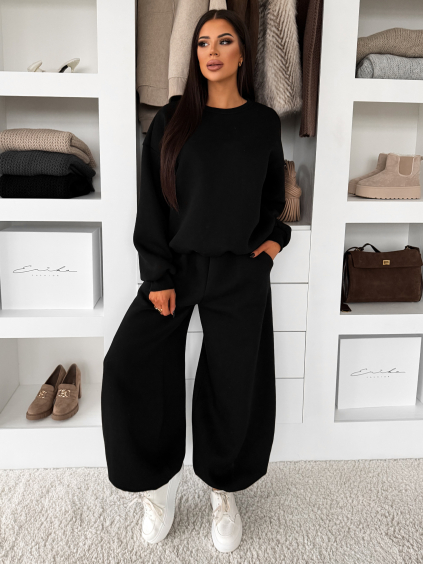 Černé zateplené bavlněné široké tepláky TAVELYS