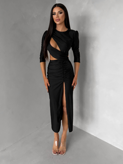 Černé asymetrické midi šaty BAJRO