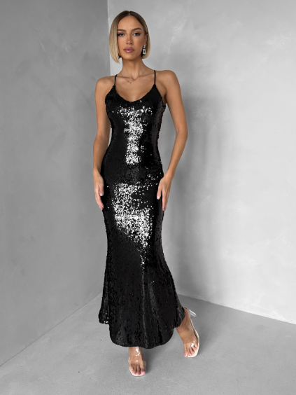 Černé flitrované společenské dlouhé šaty SCINTIA