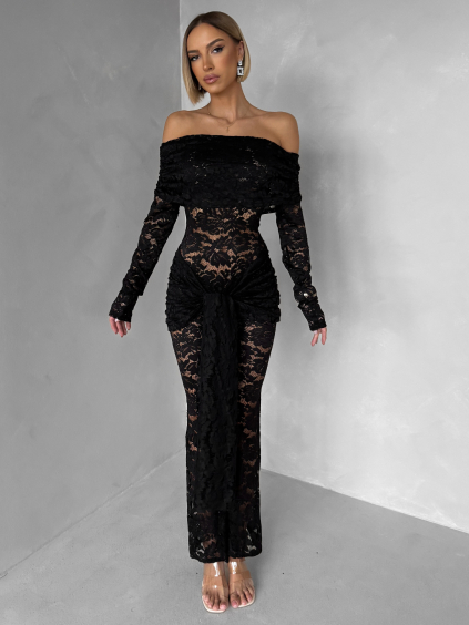 Černý krajkový dlouhý overal NERVOL