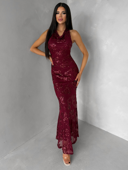 Červené společenské flitrové dlouhé šaty HENTARI