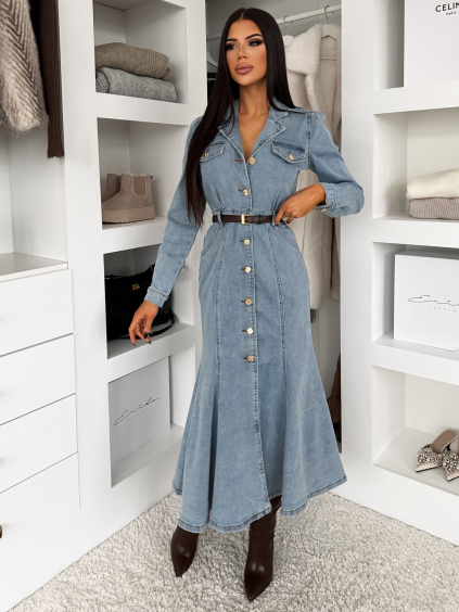 Modré džínové dlouhé šaty ROUKALA