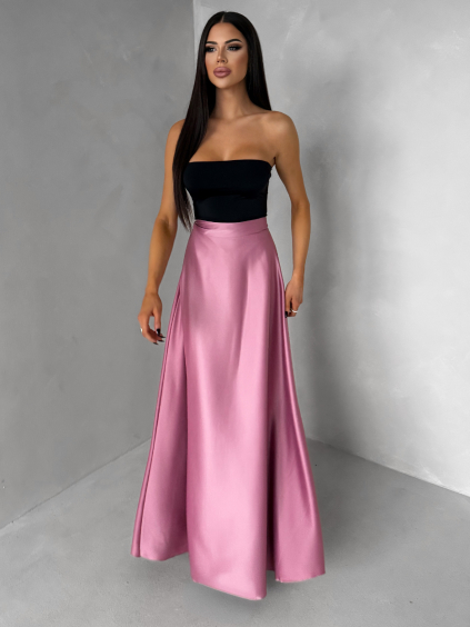 Starorůžová saténová dlouhá maxi zavinovací sukně DENISSE