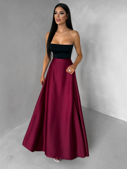 Vínová saténová dlouhá zavinovací maxi sukně DENISSE