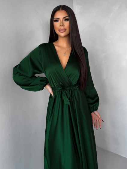 Tmavě zelené elegantní šaty WOMAN s dlouhým rukávem