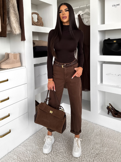 Hnědé pohodlné mom džíny ROVENT