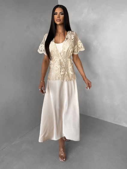 Krémové elegantní šaty GOTHIC s krajkovým topem