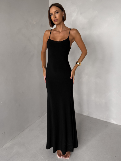 Černé dlouhé společenské šaty VORIMA s krajkou