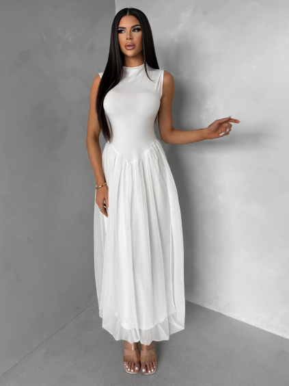 Krémové tvarující šaty JOVARY s tylovou sukní