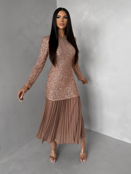 Starorůžové společenské dlouhé třpytivé šaty TARGET