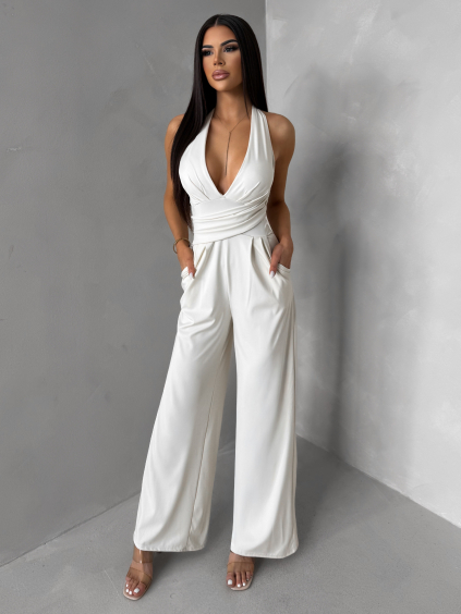 Krémový společenský dlouhý overal ARVELLA s výstřihem