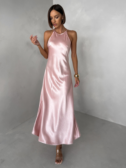 Světle růžové elegantní společenské šaty HYDRIS