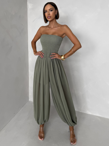 Khaki elastický stylový overal ROVALY