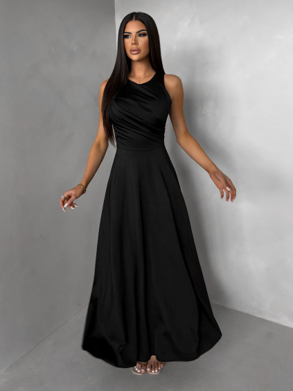 Černé společenské jednoduché dlouhé šaty TEMIRA